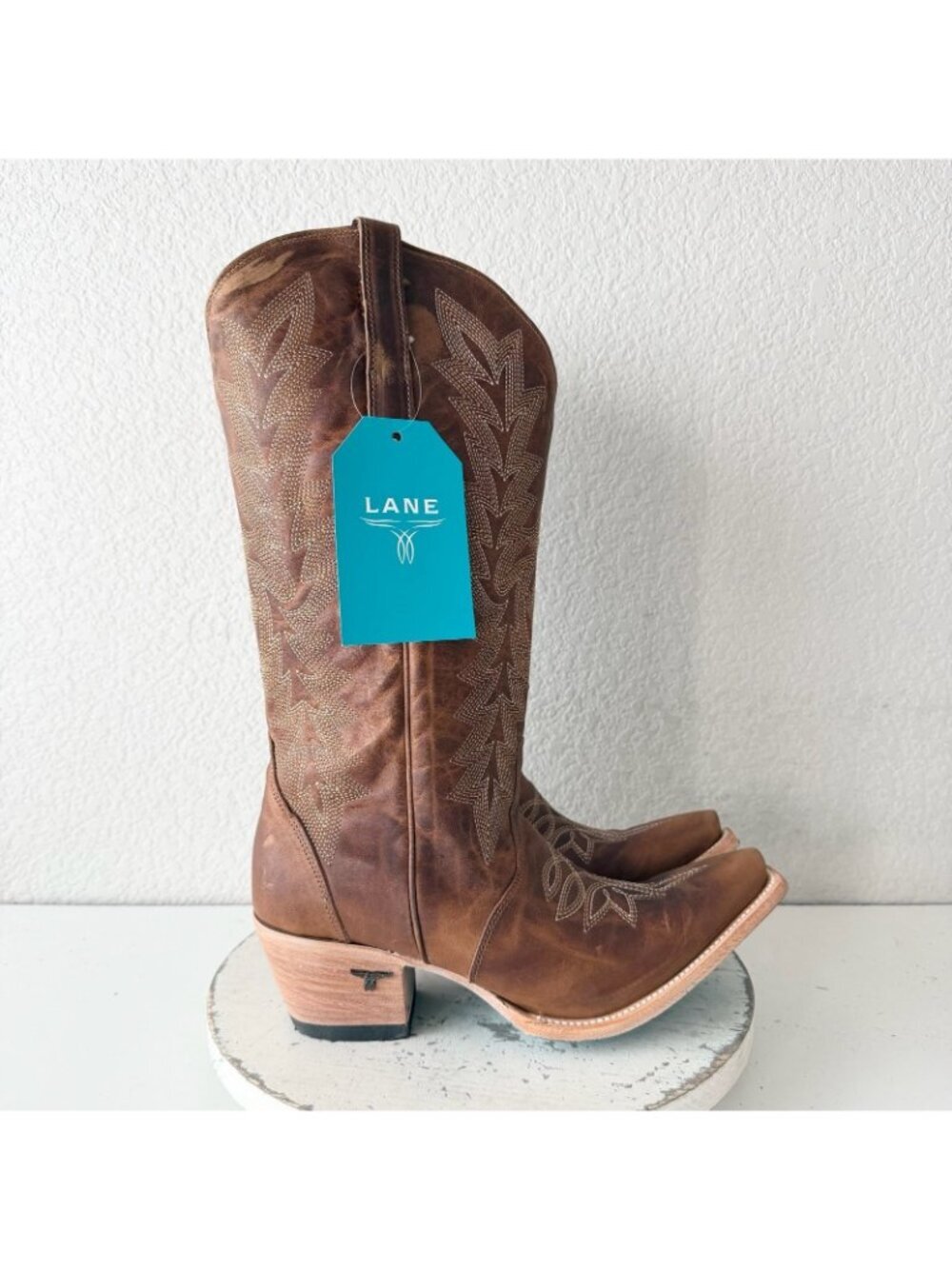 Lane Gallatin Brown Cowboy Boots Cowgirl Western Mid Calf Tall Snip Toe Size 11 - Picture 2 of 11